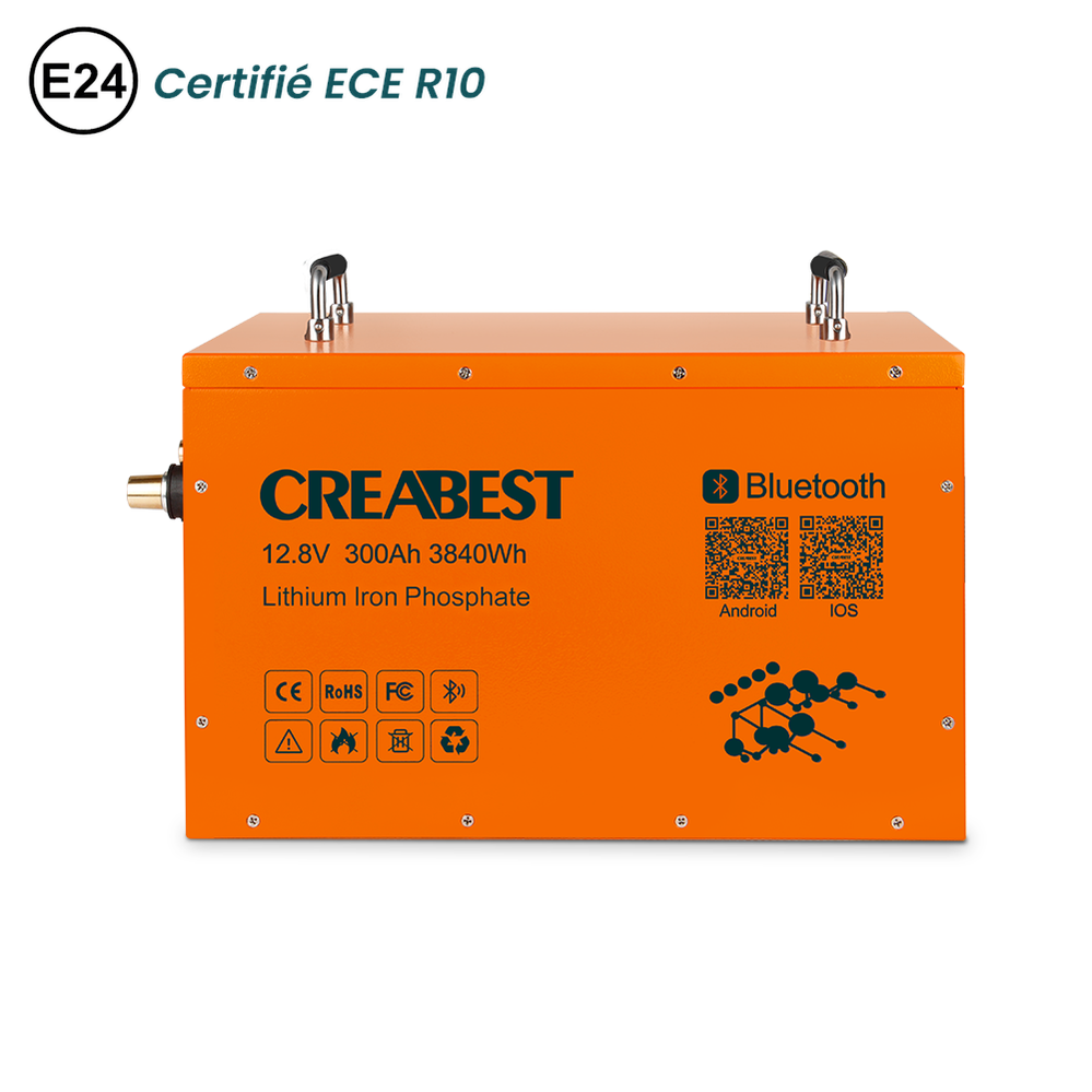 CREABEST Batterie LiFePO4 300Ah 12.8V pour campingcar, caravane, sola