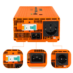 CREABEST 1500W Convertisseur 12V 220V Pur Sinus pour Camping Car, Caravane, Avec RCD, MPS, ASI, R10, Câble-convertisseur 25 mm² & Câble AC