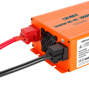 CREABEST 1500W Convertisseur 12V 220V Pur Sinus pour Camping Car, Caravane, Avec RCD, MPS, ASI, R10, Câble-convertisseur 25 mm² & Câble AC