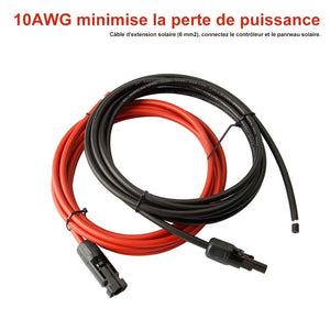 Câble de connexion de module solaire Creabest 10FT 10 AWG (6 mm²) avec une paire de fiches de câble pour modules photovoltaïques