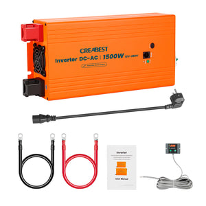 CREABEST 1500W Convertisseur 12V 220V Pur Sinus pour Camping Car, Caravane, Avec RCD, MPS, ASI, R10, Câble-convertisseur 25 mm² & Câble AC