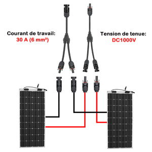 Connecteur MC4 câble solaire séparateur Y câble de panneau solaire mâle et femelle FMM  panneau solaire photovoltaïque connecteur de branche Y 1 paire
