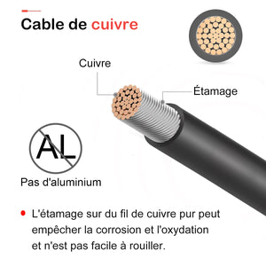 Câble de connexion de module solaire Creabest 10FT 10 AWG (6 mm²) avec une paire de fiches de câble pour modules photovoltaïques