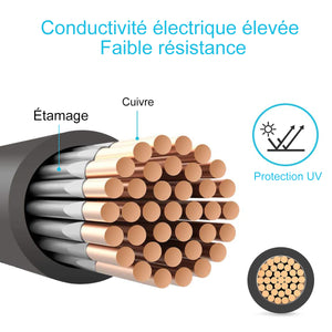 Creabest 8FT（2.5m）10 AWG （6 mm2） câble de plateau en cuivre - connexion du contrôleur de charge et de la batterie（Un positif + un négatif）