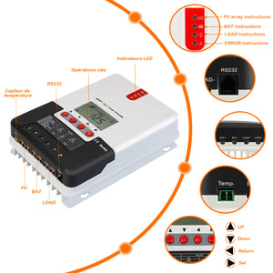 Régulateur de charge solaire MPPT 20A 30A 40A 12V / 24V pour gel, batterie au lithium