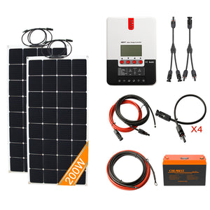 Kit Panneau Solaire Souple 200W pour Camping-car, Caravane, Bateau avec batterie LiFePO4