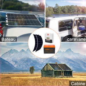 Kit Panneau Solaire Souple 200W pour Camping-car, Caravane, Bateau avec batterie LiFePO4