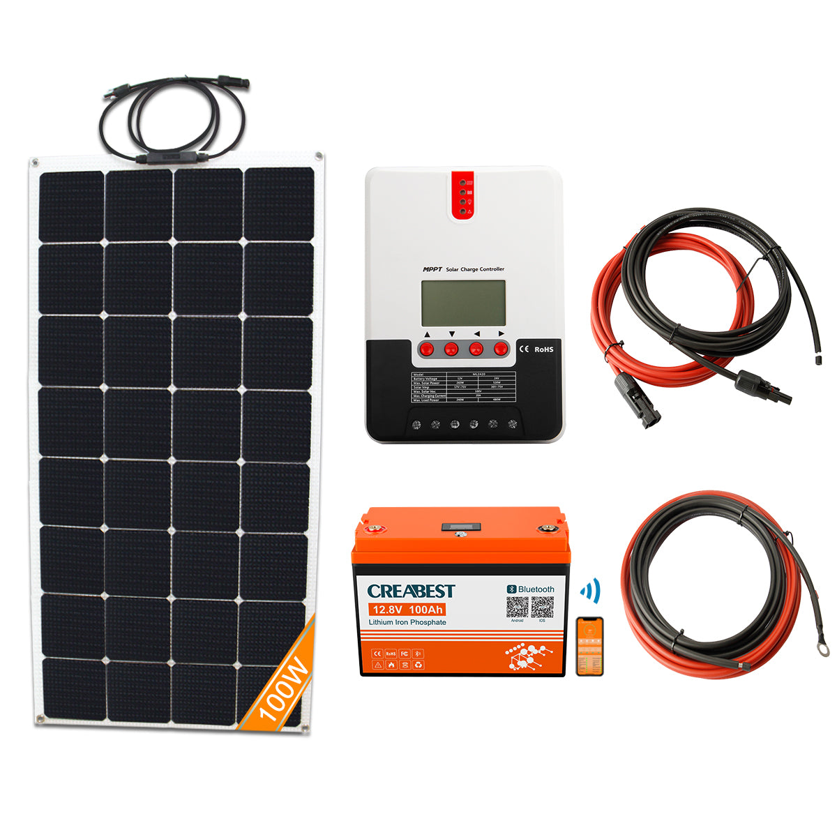 Kit de panneau solaire 200w 10-100a Contrôleur 12V Chargeur de batterie  pour camping de voiture