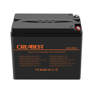 Batterie LiFePO4 50Ah 12.8V pour pour camping-car, caravane, camping, solaires, moteur électrique, hors réseau, bateau.