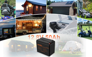 Batterie LiFePO4 50Ah 12.8V pour pour camping-car, caravane, camping, solaires, moteur électrique, hors réseau, bateau.