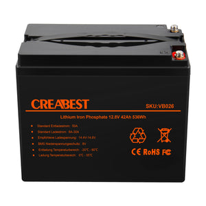 Batterie LiFePO4 42Ah 12.8V pour camping-car caravane camping bateau hors réseau