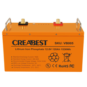 Batterie LiFePO4 120Ah 12.8 V pour camping-car caravane camping bateau lithium fer phosphate