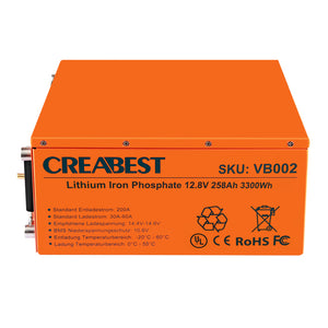 Batterie LiFePO4 258Ah 12.8 V pour camping-car caravane camping bateau lithium fer phosphate