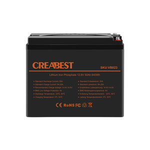 Batterie LiFePO4 50Ah 12.8V pour pour camping-car, caravane, camping, solaires, moteur électrique, hors réseau, bateau.