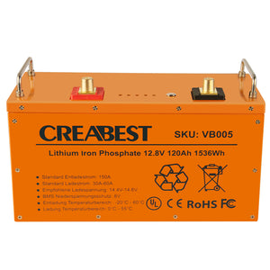 Batterie LiFePO4 120Ah 12.8 V pour camping-car caravane camping bateau lithium fer phosphate
