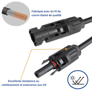 Creabest Câble solaire Prise MC4 Câble d'extension de câblage 10AWG (6 mm²) (une) pour batterie solaire Alimentatiode de